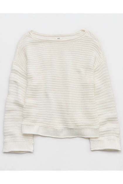 Aerie Sunkissed Textured Off-The-Shoulder Sweater Soft Muslin