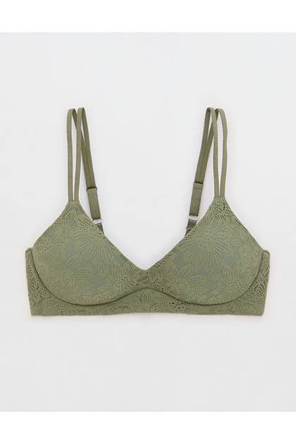 Sunnie Bloom Lace Wireless Push Up Bra Olive Fun