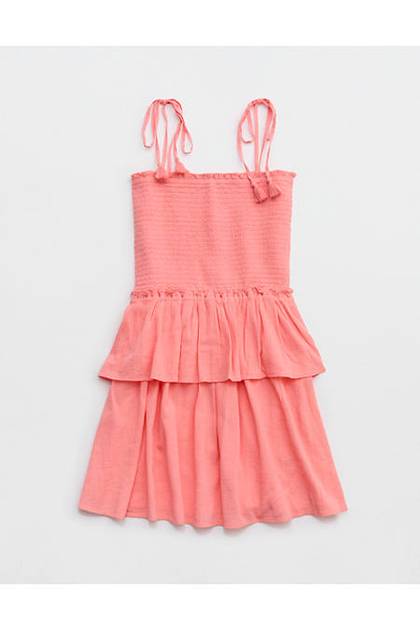 Aerie At The Barre Smocked Mini Dress Wild Peach