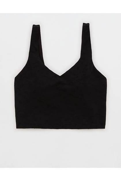 OFFLINE By Aerie Lace Low Key Longline Sports Bra True Black
