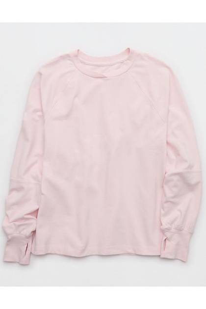 OFFLINE By Aerie Pique Long Sleeve T-Shirt Pink Petal
