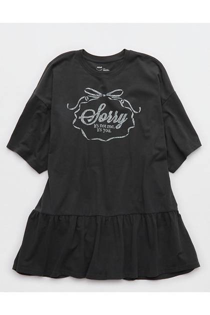 Aerie Sleep Happens Ruffle Night Tee Smoked Gray