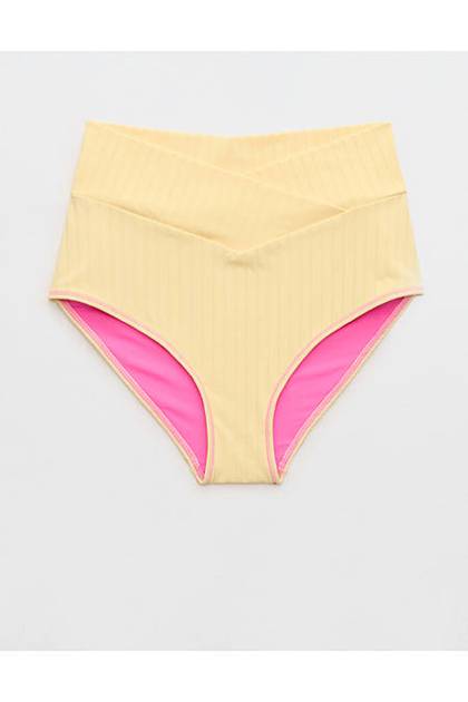 Aerie Ribbed High Waisted Full Coverage Bikini Bottom Citron