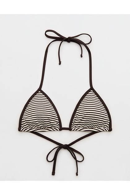 Aerie Ribbed String Triangle Bikini Top Deep Earth