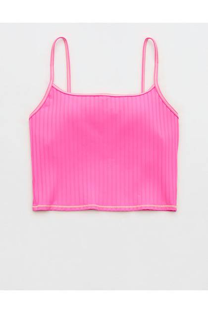 Aerie Ribbed Tankini Bikini Top Pink Punch