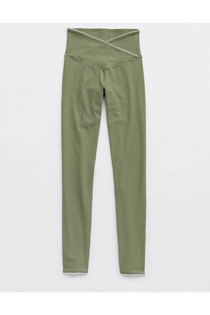 OFFLINE By Aerie Real Me XTRA Ribbed Picot Trim Crossover Legging Olive Fun