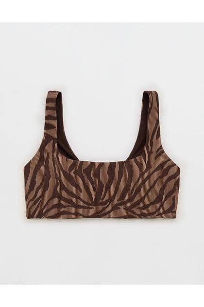 OFFLINE By Aerie Stripe Rib Classic Sports Bra Deep Earth