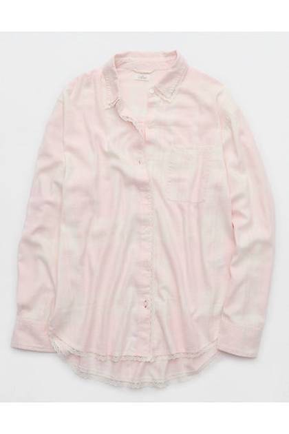 Aerie Flannel Pajama Shirt Ballet Pink