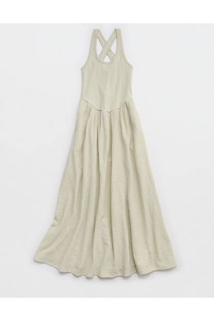 Aerie At The Barre Cross Back Dress Green Sheen