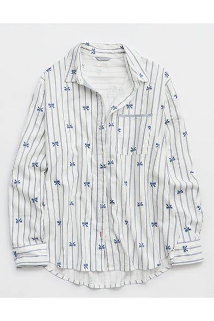 Aerie Flannel Pajama Shirt Marbled Blue
