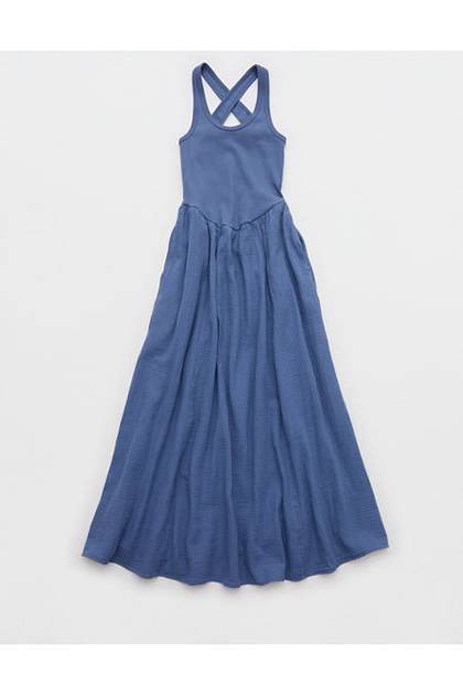 Aerie At The Barre Cross Back Dress Marbled Blue