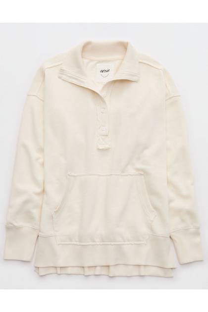 Aerie Vintage Popover Polo Sweatshirt Natural
