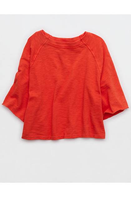 Aerie It's Casual Knit Slub T-Shirt Orange Flare