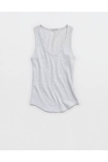 Aerie V-Neck Ribbed Tank Top Light Heather Gray