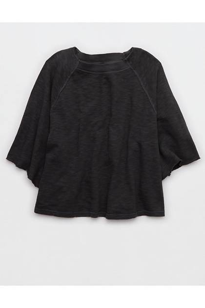 Aerie It's Casual Knit Slub T-Shirt Smoked Gray