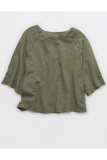 Aerie It's Casual Knit Slub T-Shirt Olive Fun
