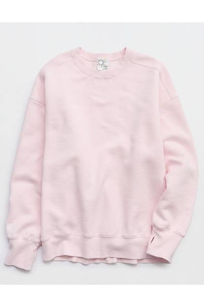 OFFLINE By Aerie Cloud Fleece Oversized Crewneck Sweatshirt Pink Petal