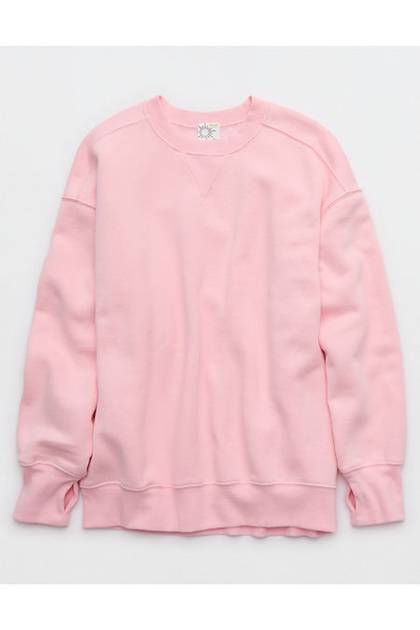 OFFLINE By Aerie Cloud Fleece Oversized Crewneck Sweatshirt Club Pink