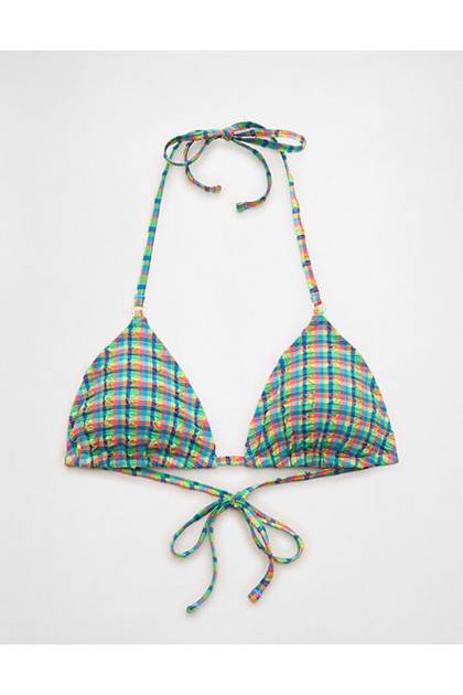 Aerie Seersucker String Triangle Bikini Top Barbados