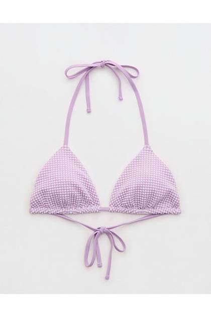 Aerie Seersucker String Triangle Bikini Top Lively Lilac