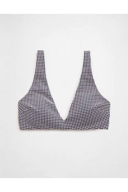 Aerie Seersucker Wide Strap Voop Bikini Top Navy