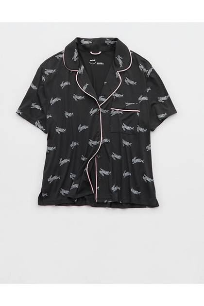 Aerie Real Soft® Short Sleeve Pajama Shirt Shell Gray
