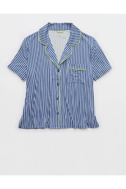 Aerie Real Soft® Short Sleeve Pajama Shirt Marbled Blue