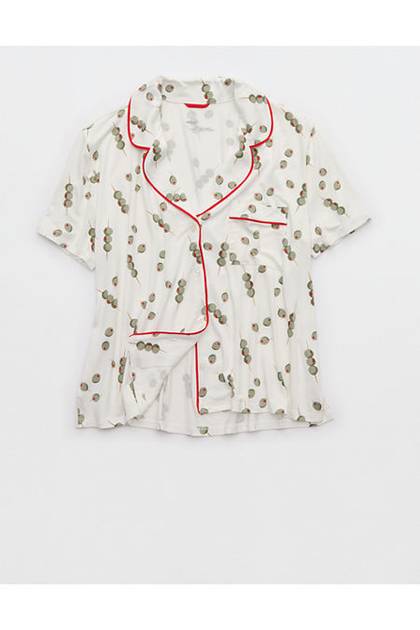 Aerie Real Soft® Short Sleeve Pajama Shirt Olive Fun