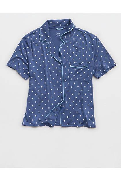 Aerie Real Soft® Short Sleeve Pajama Shirt Divine Blue