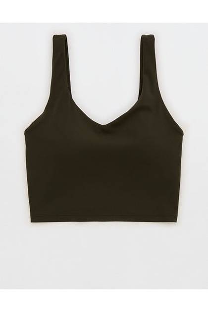 OFFLINE By Aerie Real Me Low Key Longline Sports Bra Olive Petal