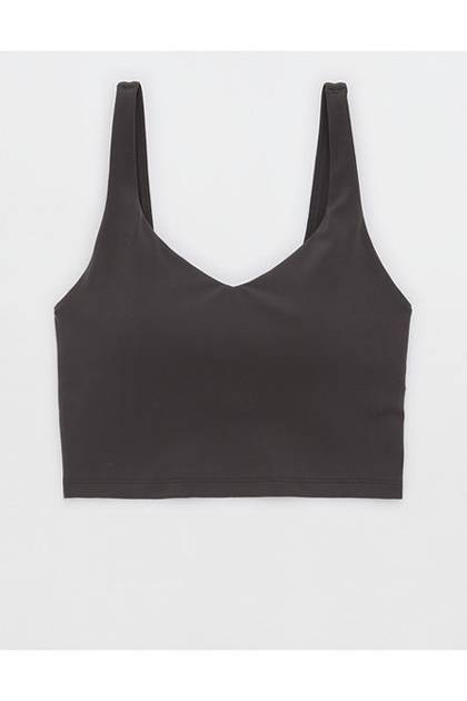 OFFLINE By Aerie Real Me Low Key Longline Sports Bra Smoked Gray