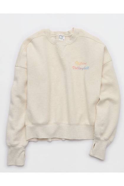 OFFLINE By Aerie Cloud Fleece Classic Crewneck Sweatshirt Iron Heather
