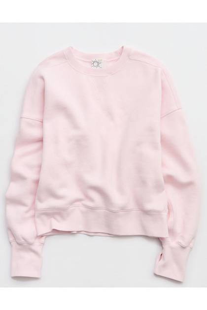 OFFLINE By Aerie Cloud Fleece Classic Crewneck Sweatshirt Pink Petal