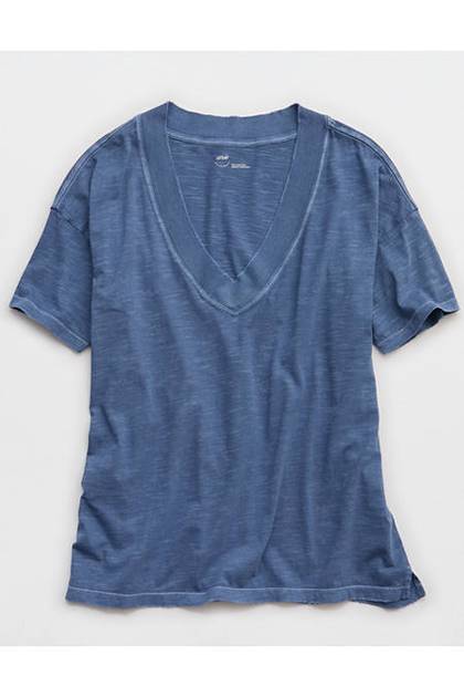 Aerie Extreme V-Neck Oversized Boyfriend T-Shirt Steel Blue