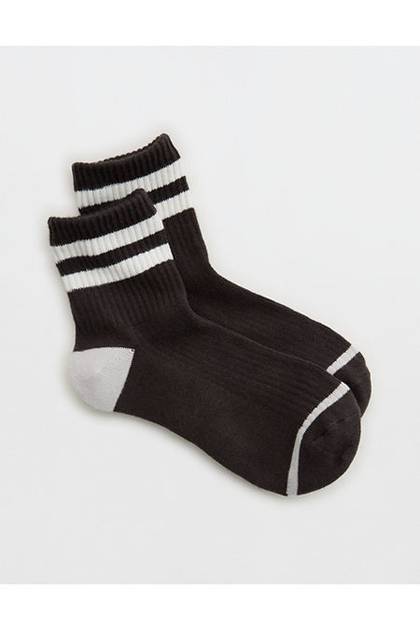 Aerie Striped Quarter Socks Grey Shadow