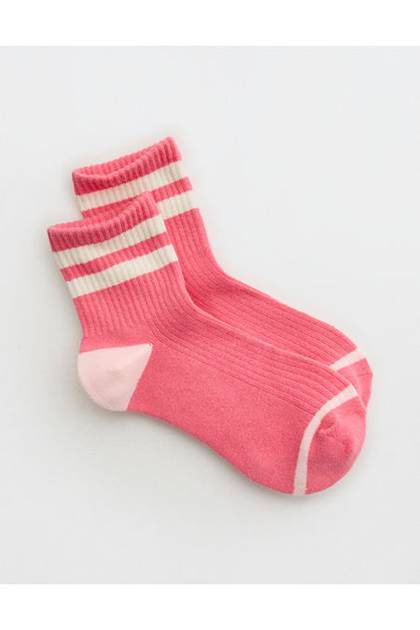 Aerie Striped Quarter Socks Playful Pink