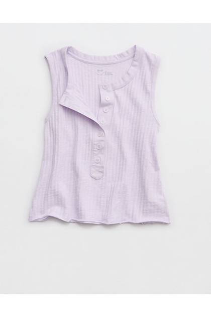 Aerie Shadow Stripe Henley Tank Top Lavender Dawn