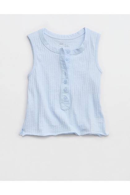 Aerie Shadow Stripe Henley Tank Top Eyelet Blue