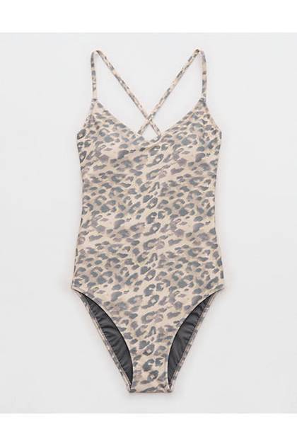 Aerie Strappy Full Coverage One Piece Swimsuit Cake Batter