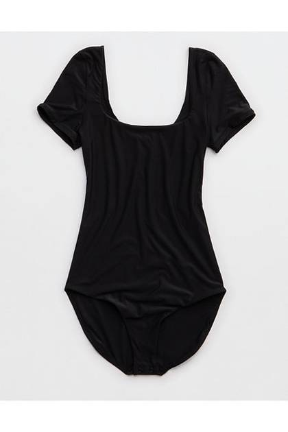 SMOOTHEZ Short Sleeve Square Neck Bodysuit True Black