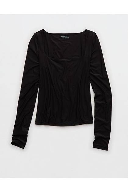 SMOOTHEZ Square Neck Long Sleeve T-Shirt True Black