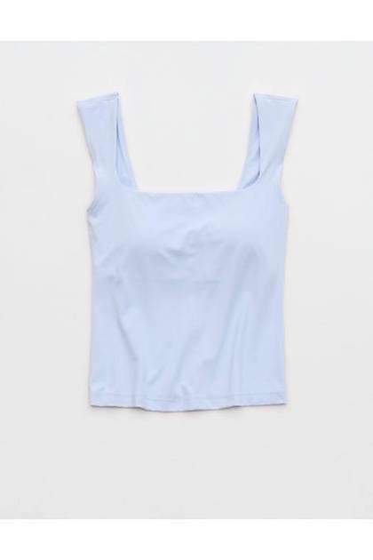 OFFLINE By Aerie Real Me Square Neck Tank Top Eyelet Blue