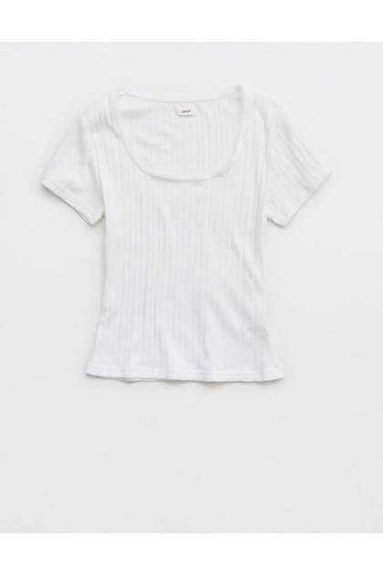 Aerie Pointelle Square Neck T-Shirt White