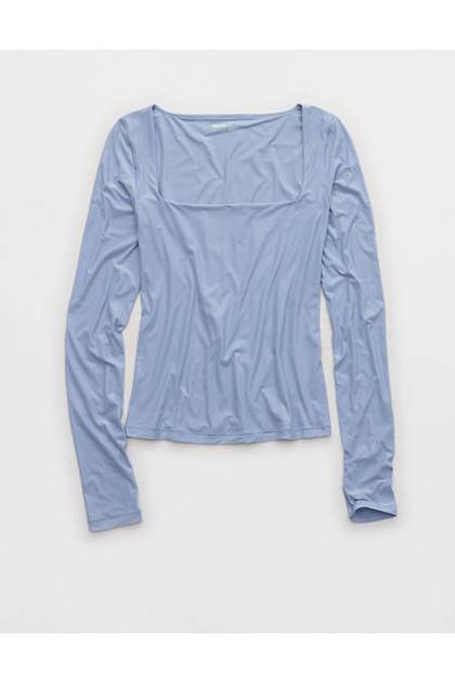 SMOOTHEZ Square Neck Long Sleeve T-Shirt Monaco Blue