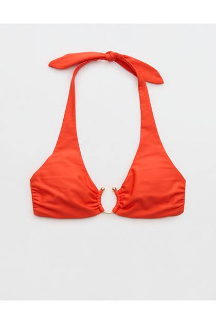 Aerie Horseshoe Ring Halter Voop Bikini Top Orange Flare