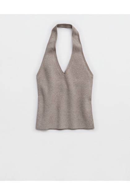 Aerie Sweater Halter Tank Top Heathered Taupe