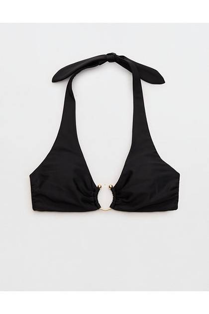 Aerie Horseshoe Ring Halter Voop Bikini Top True Black