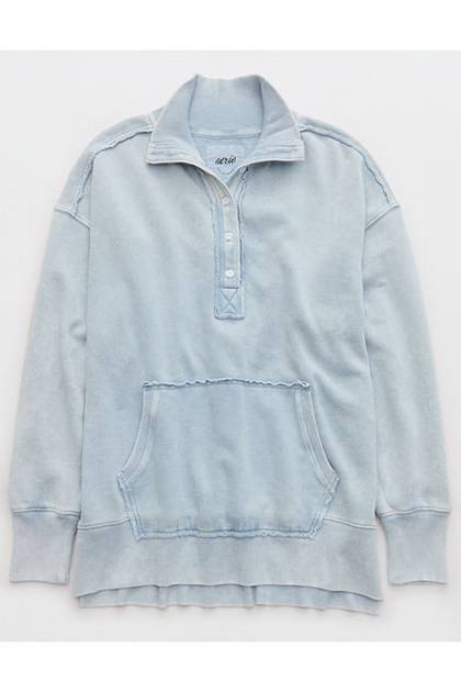 Aerie Vintage Popover Polo Sweatshirt Cloud Wash