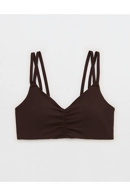 OFFLINE By Aerie Real Me Ruched Strappy Sports Bra Deep Earth