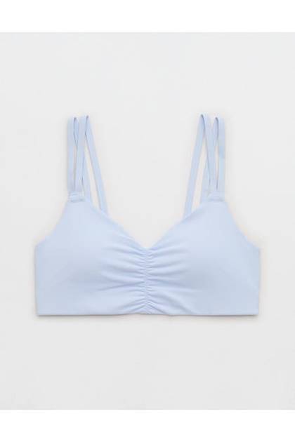 OFFLINE By Aerie Real Me Ruched Strappy Sports Bra Eyelet Blue